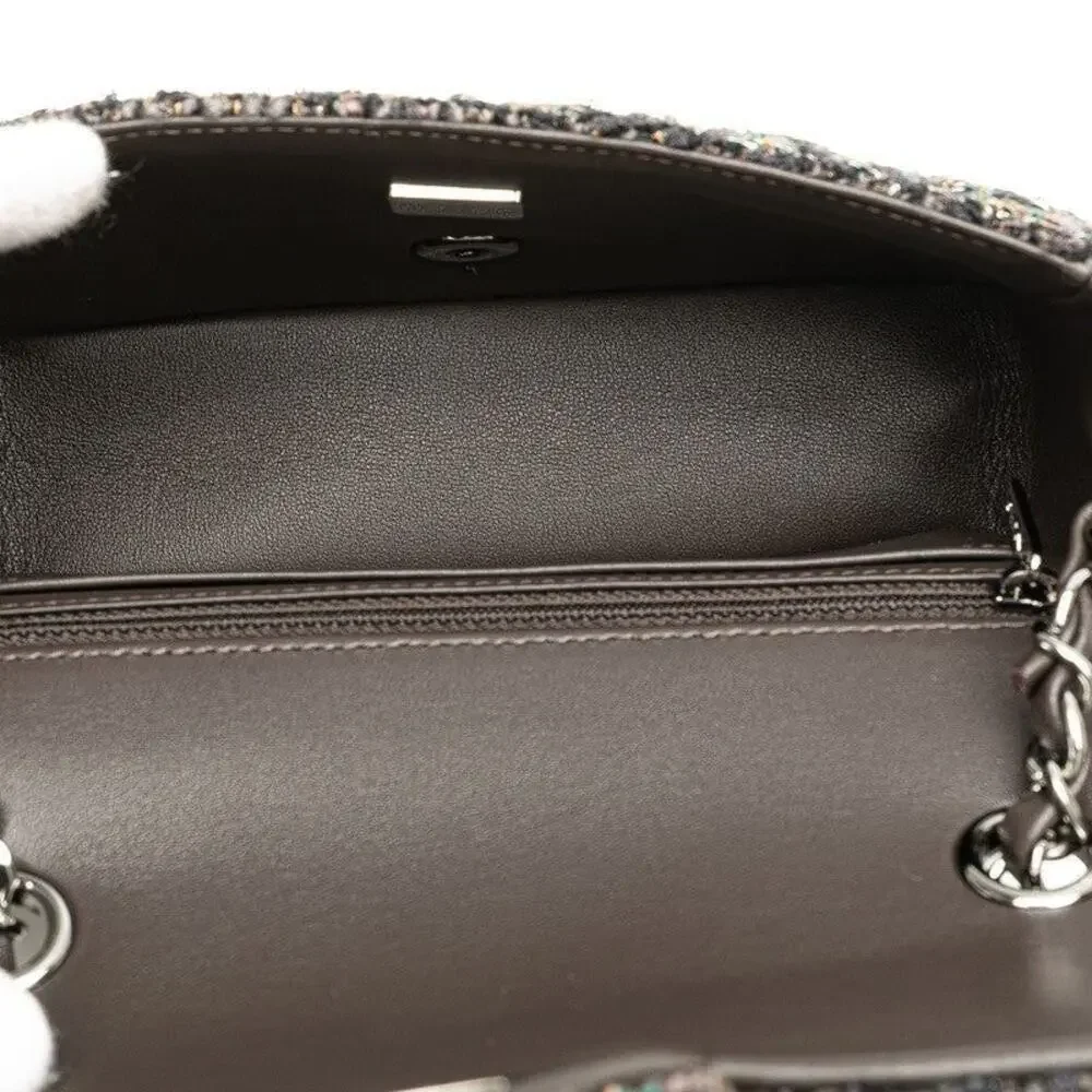 Chanel Mini Matelasse 20 Coco Mark Tweed Leather Shoulder Bag Gray